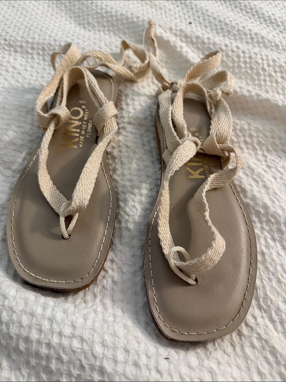 KINO - Key West Beige Leather Lace-Up Women's Sandals